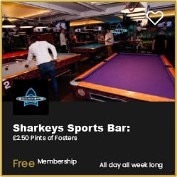 Sharkeys Sports Bar Bournemouth Free Membership and £2.50 Fosters