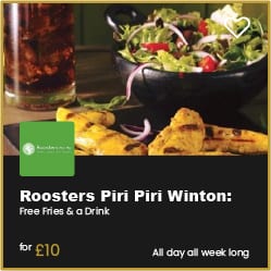 Roosters Piri Piri Winton Free Drink and Fries When you spend £10