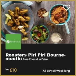 Roosters Piri Piri Bournemouth Free Drink and Fries when you spend £10